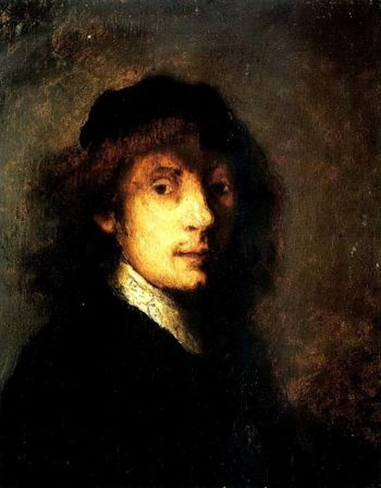 Portrait of young man wearing black cap by Attributed to Rembrandt Harmensz van Rijn