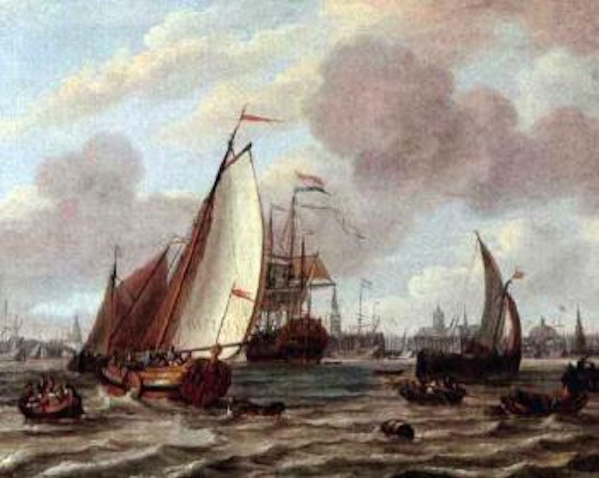 Shipping in harbour of Amsterdam by Abraham Storck