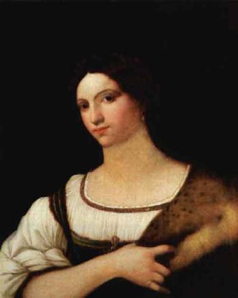 Portrait of young woman, left hand holding fur drape by Sebastiano del Piombo