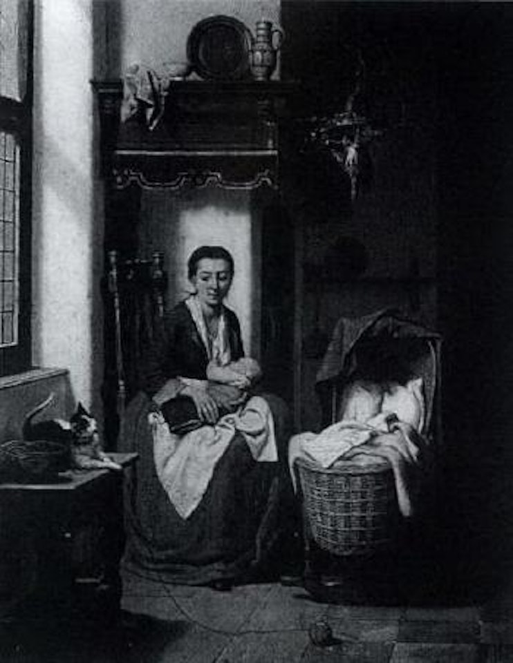 Mother and bady in an interior by Continental School