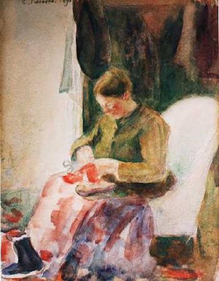 Femme revaudant des bas, Madame Pissarro by Camille Pissarro