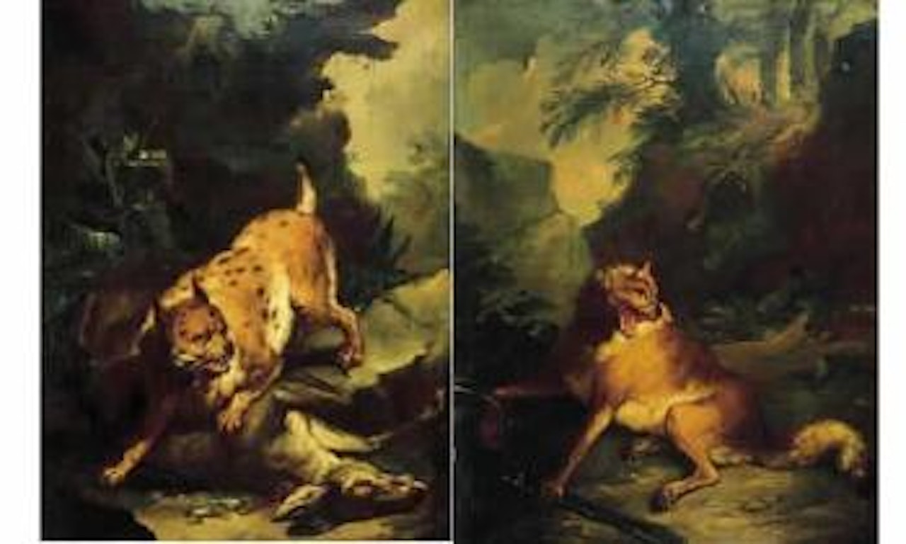 Lynx attaquant une biche. Renard pris au piece by Jean-Baptiste Oudry