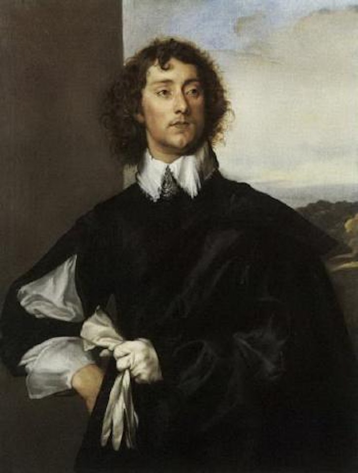 Portrait of Sir Thomas Hanmer in black cape holding gloves by Anthony van Dyck