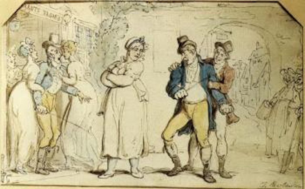 Mrs Grant and her ladies protecting young gentleman by Thomas Rowlandson