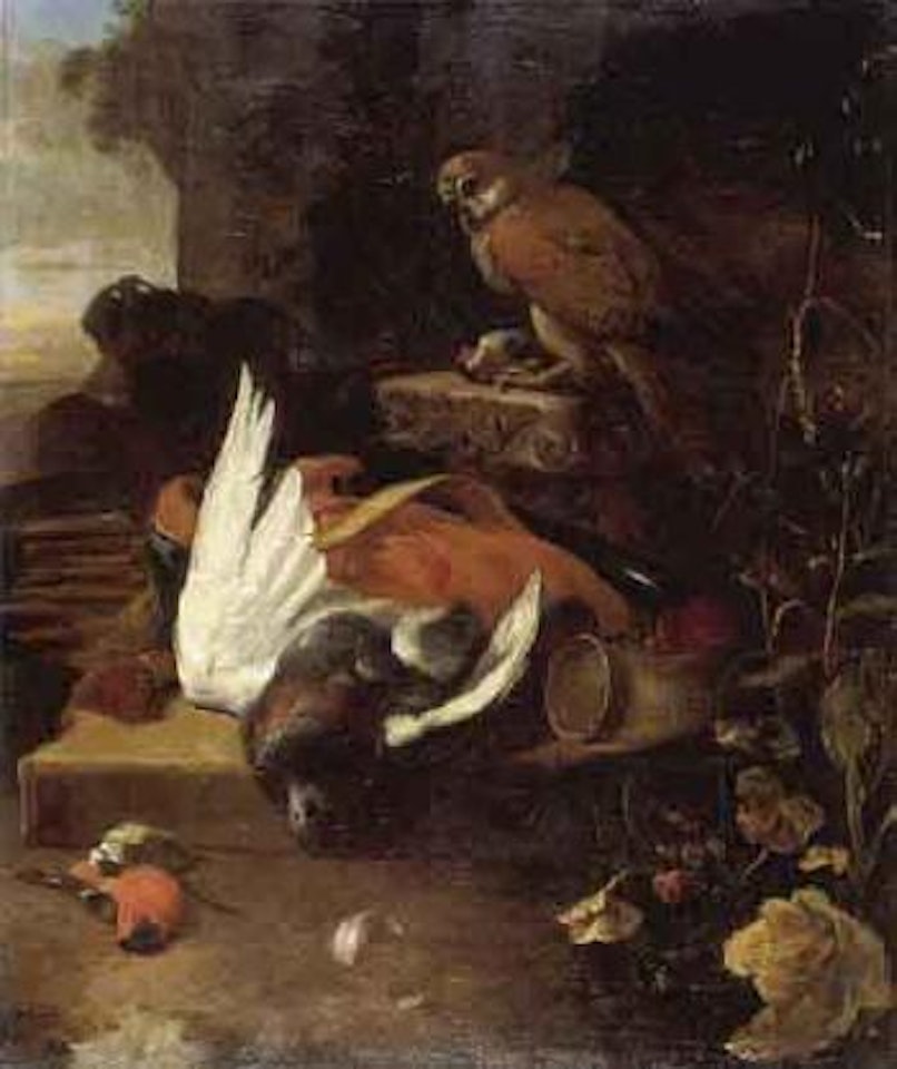 Still life with birds and hunting horn by Dutch School