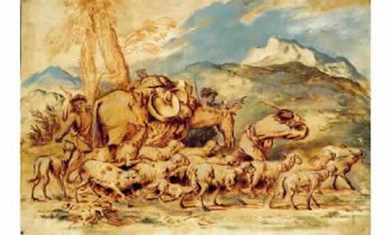 Des chevres, deux patres chantent. Troupeau de moutons by Giovanni Benedetto Castiglione