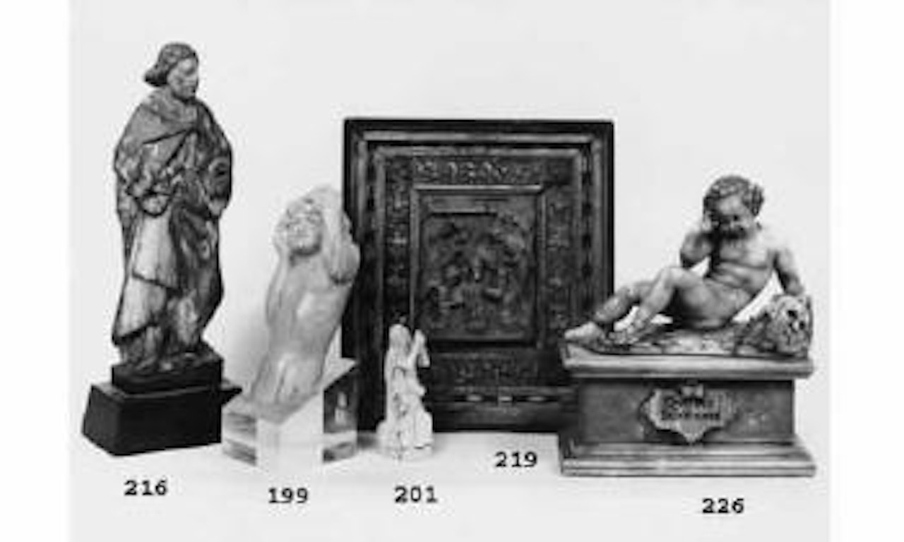 Enfant assis, deux masques homme et femme a cote de lui by Italian School