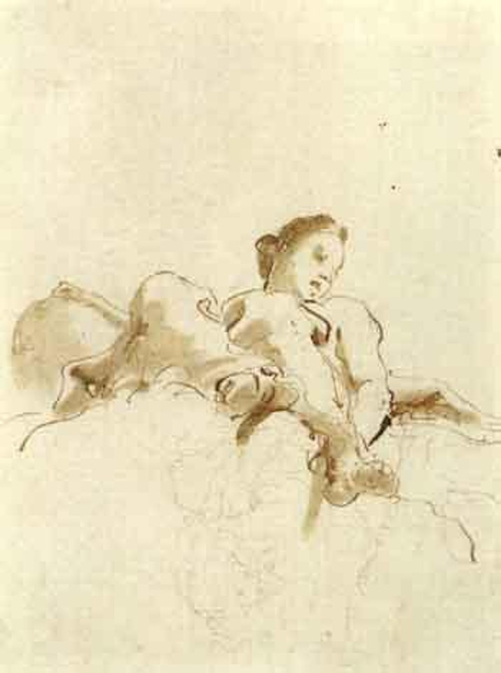 Seated female figure holding globe, seen from below by Giovanni Battista Tiepolo