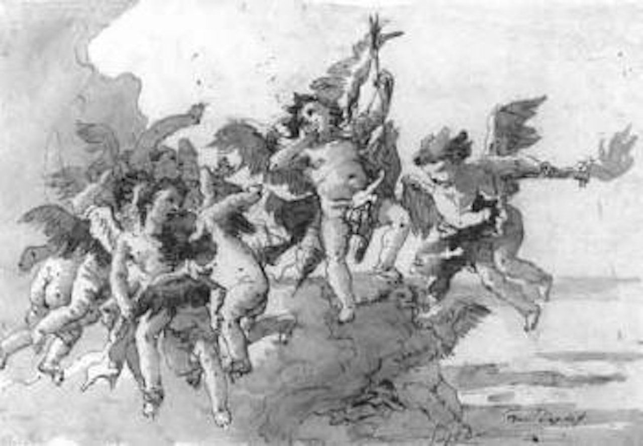 Cupid with putti and torch amongst clouds by Giovanni Domenico Tiepolo