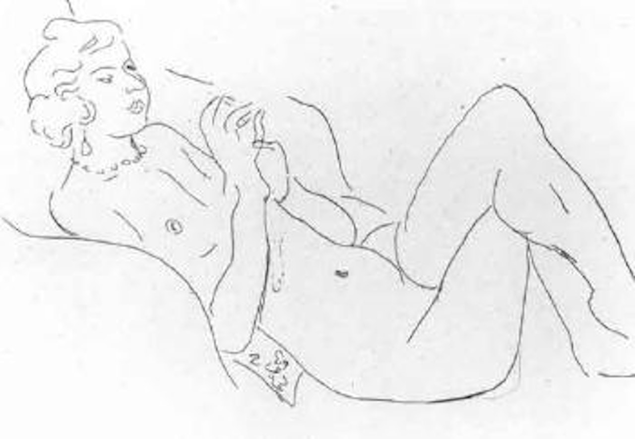 Nu allonge, les jambes repliees, avec un collier by Henri Matisse