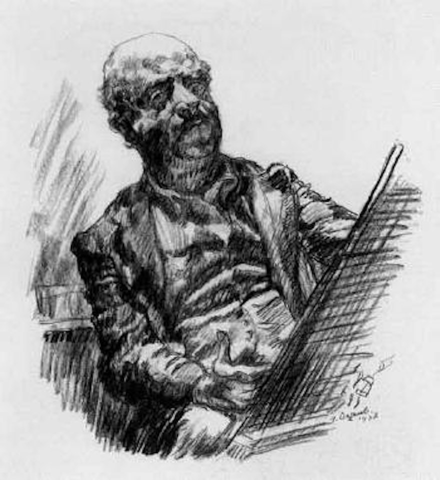 Self-portrait, holding sketch book by Ludwig Meidner