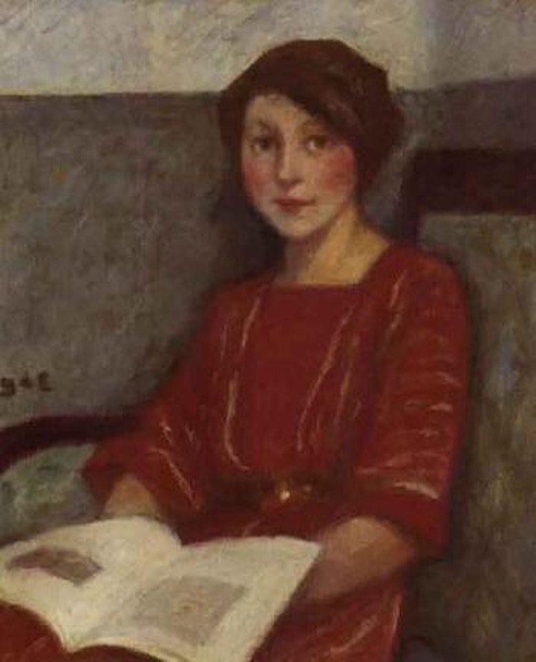 Seated woman holding book by Georges d’Espagnat