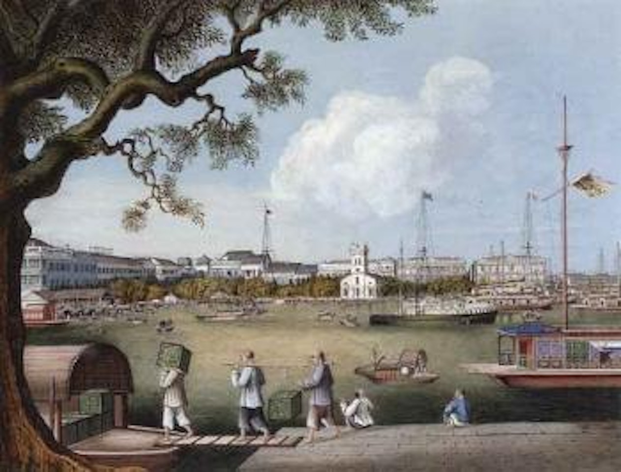 Waterfront at Canton with factories and Protestant Church by Tingqua