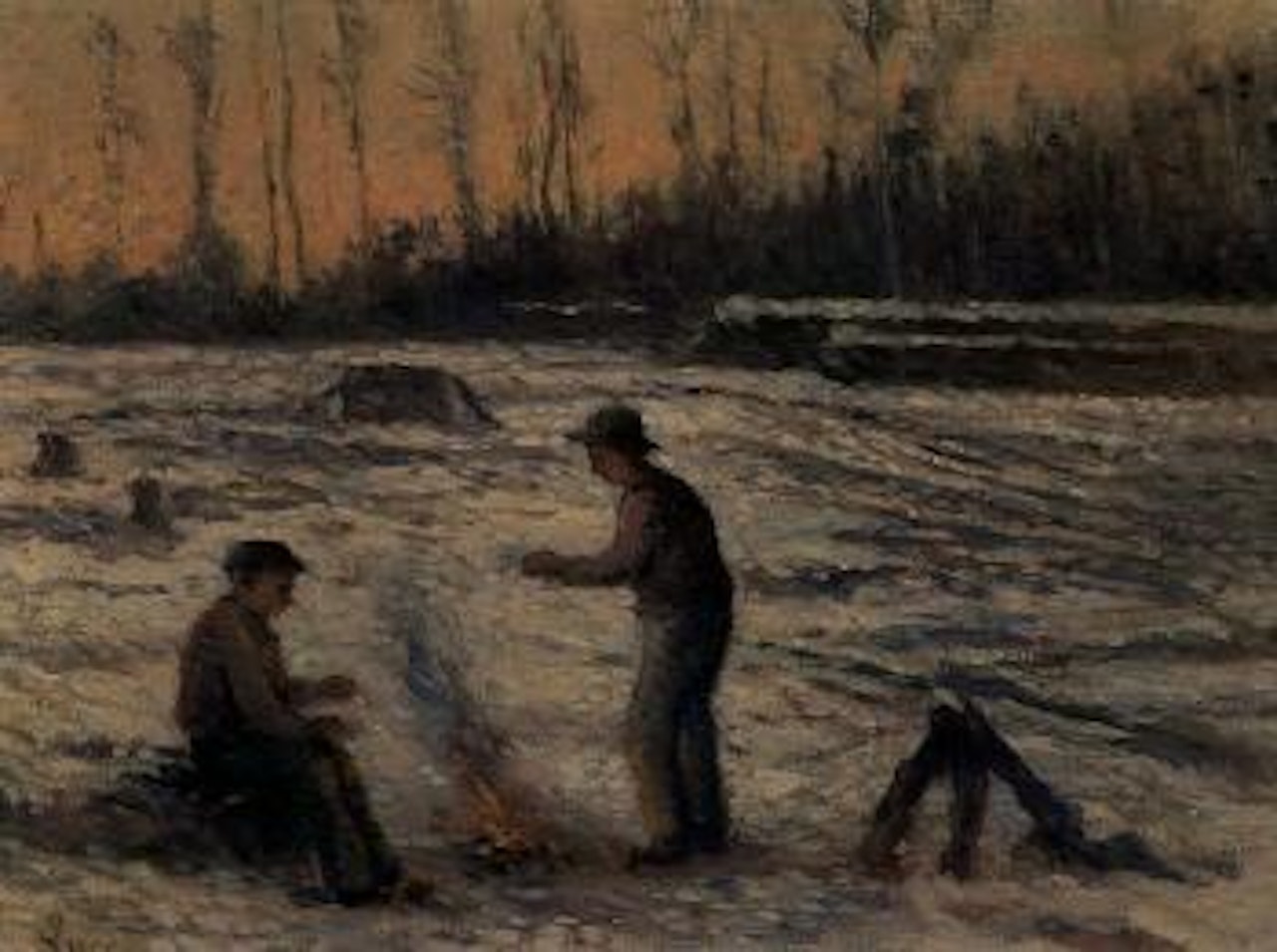 Les deux bucherons se chauffant by Maximilien Luce