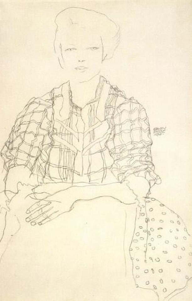 Edith mit karierter Bluse by Egon Schiele