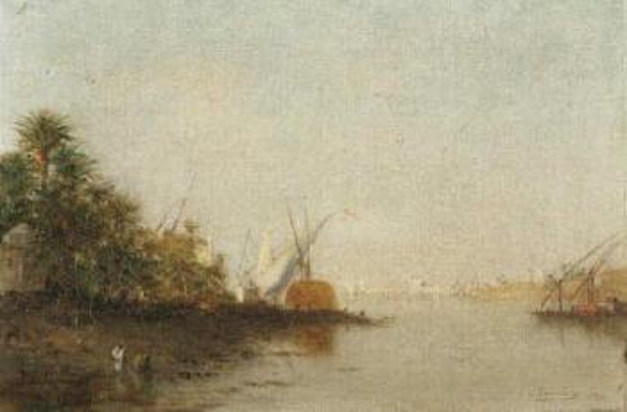 Exotic coastal scene by Narcisse Berchere
