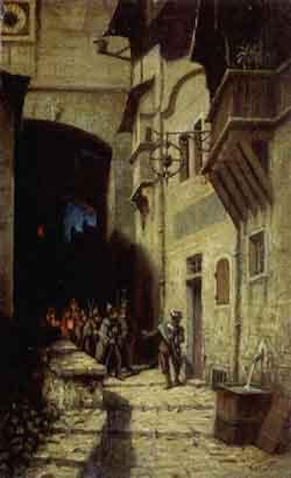 Night watch in city street by Carl Spitzweg