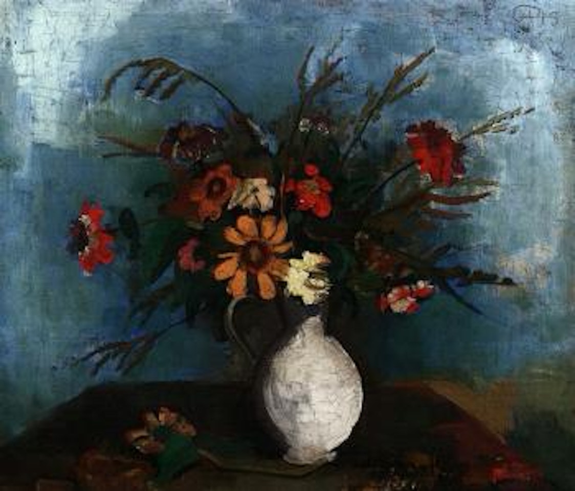 Feldblumen in weissem Henkelkrug - field flowers in white jug by Karl Hofer