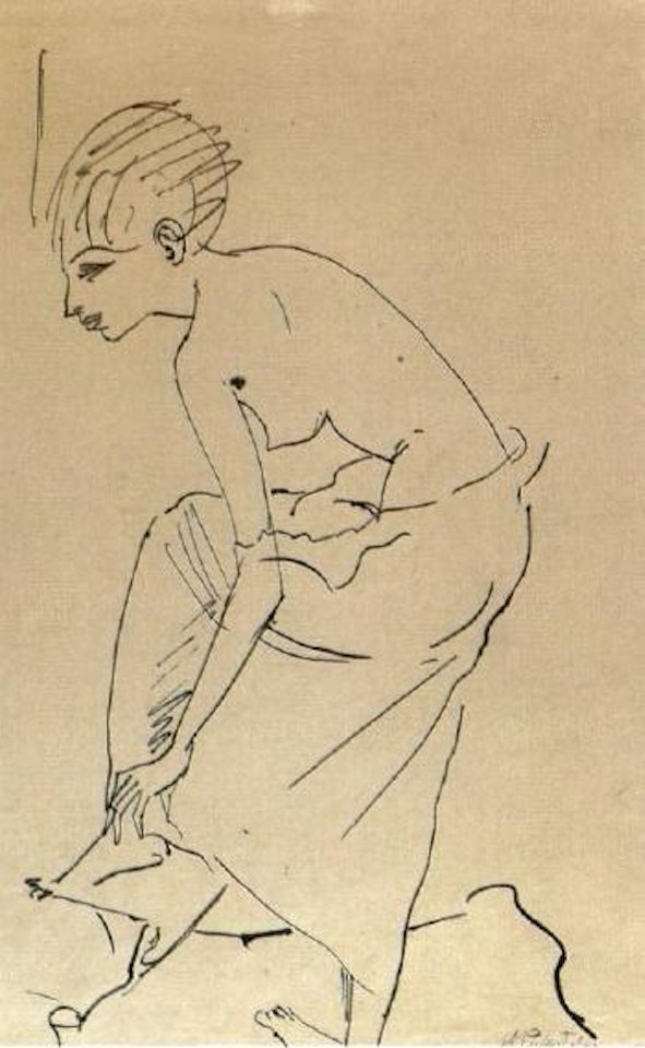 Wiebliche Figur sich ausziehend by Max Pechstein