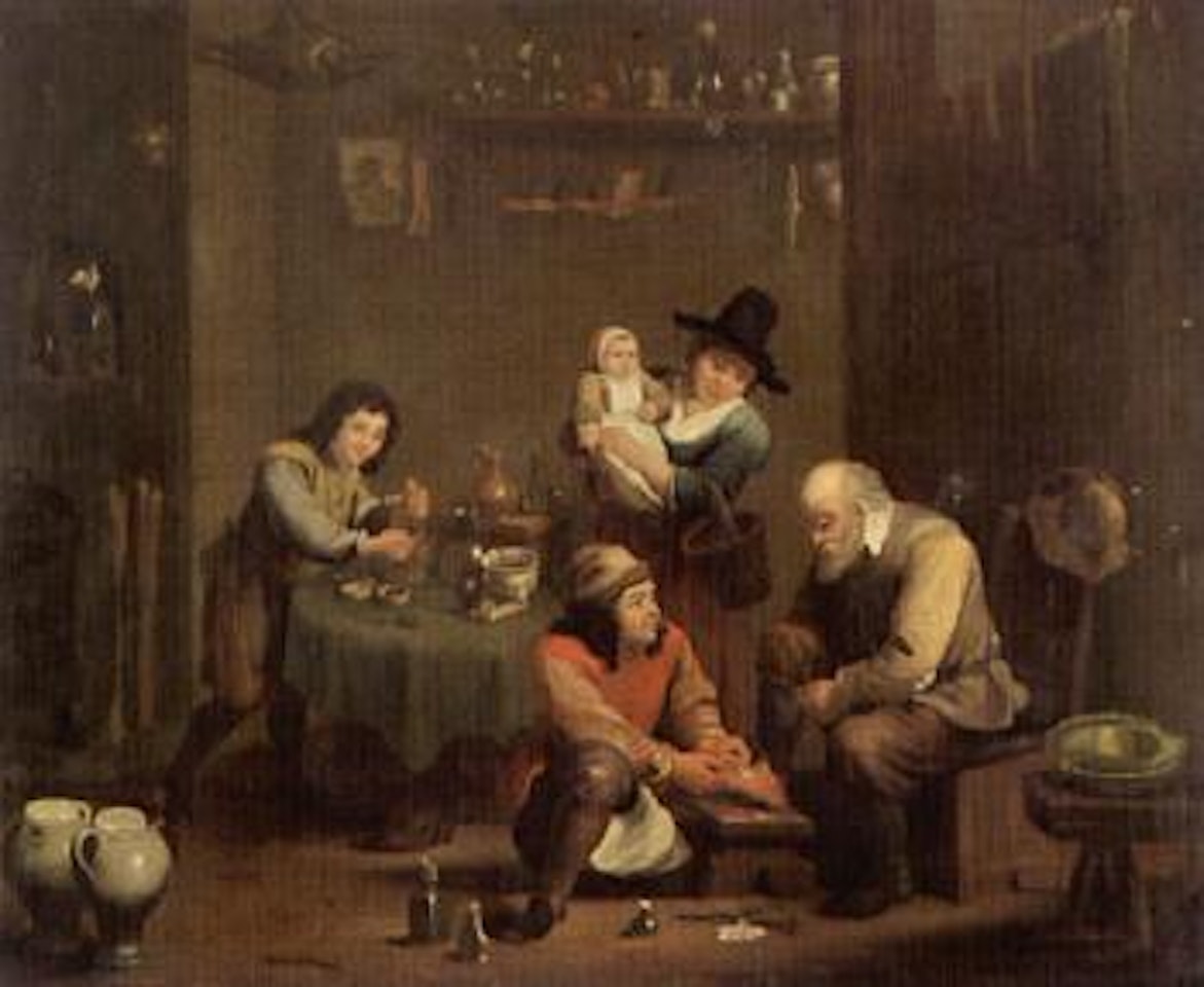 Peasant having feet tended to by German School