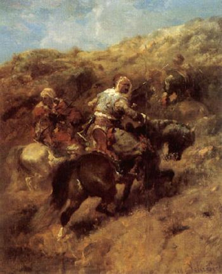Bedouin riders on slope by Adolf Schreyer