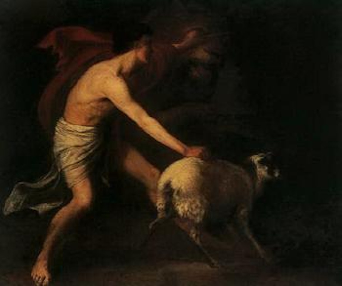 Shepherd defending lamb from lion by BOLOGNESE SCHOOL