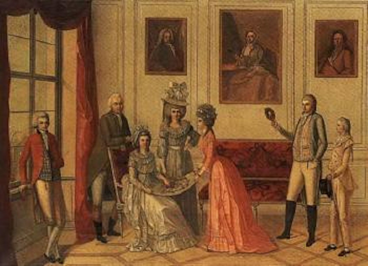 Portrait of family in interior by German School