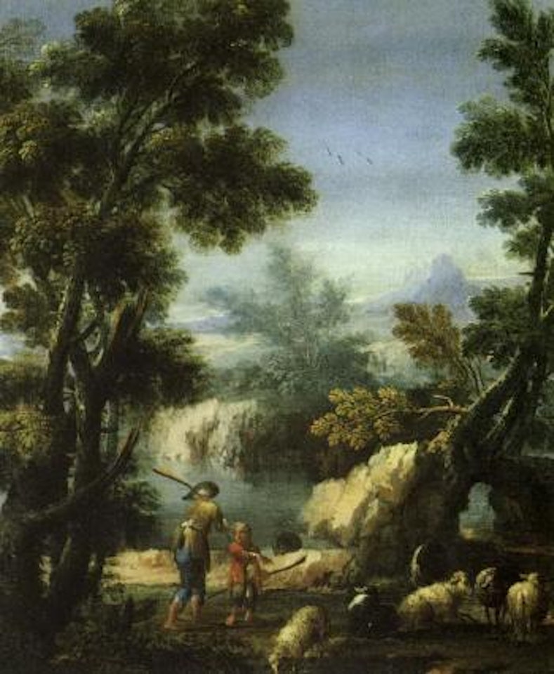 River landscape with figures by Giuseppe Bernardino Bison