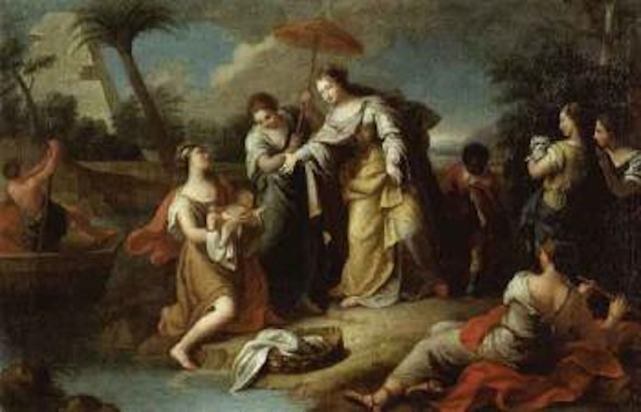 Finding Moses in his basket by French School
