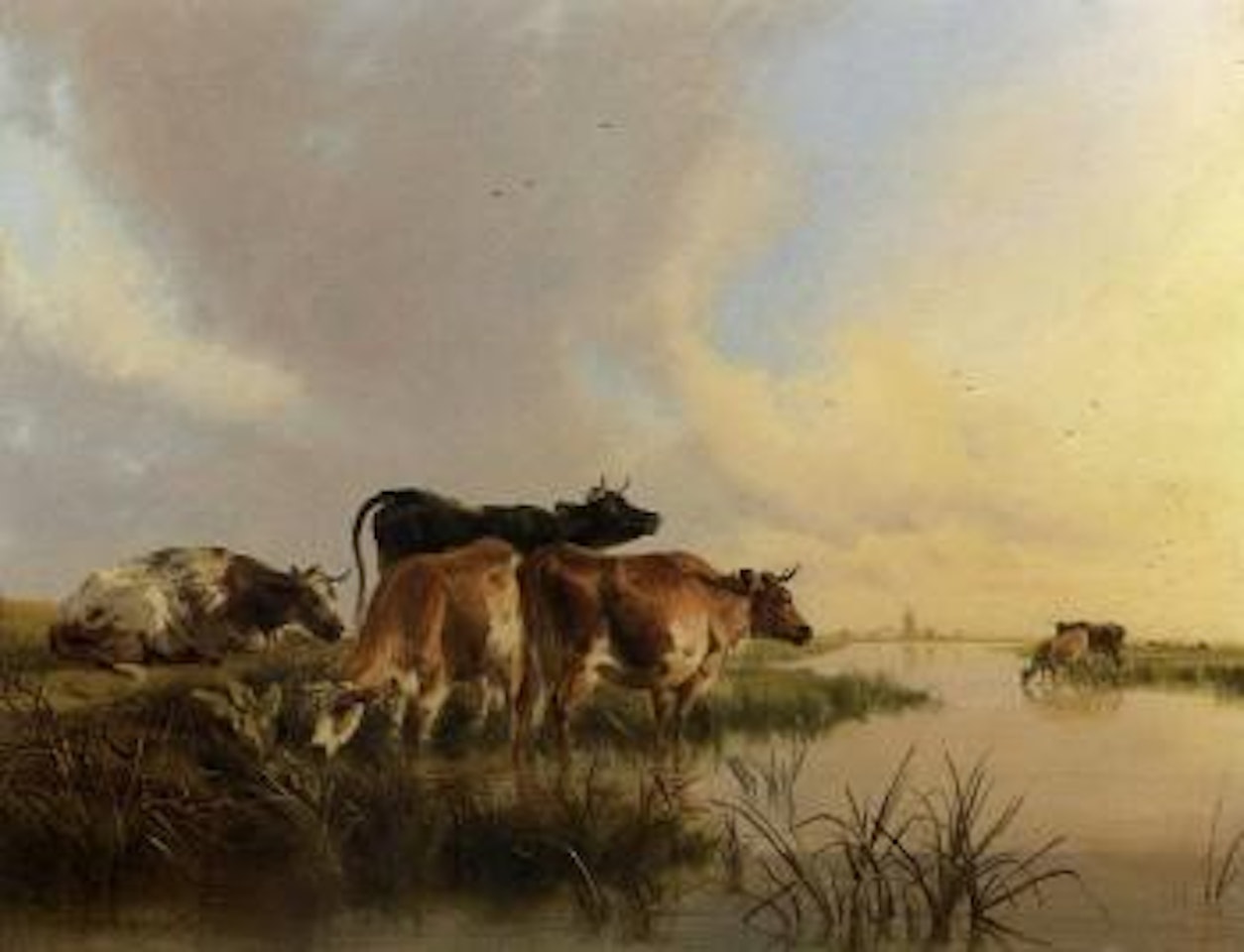 Cattle watering by Thomas Sidney Cooper