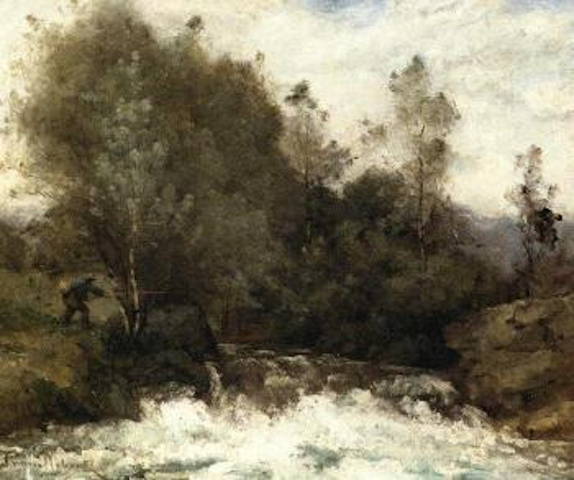 Fishing in the rapids by Paul Désiré Trouillebert