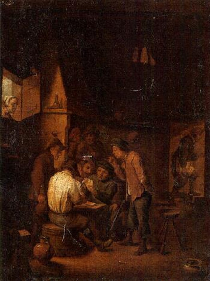 Tavern interiors with peasants playing cards by David Teniers II