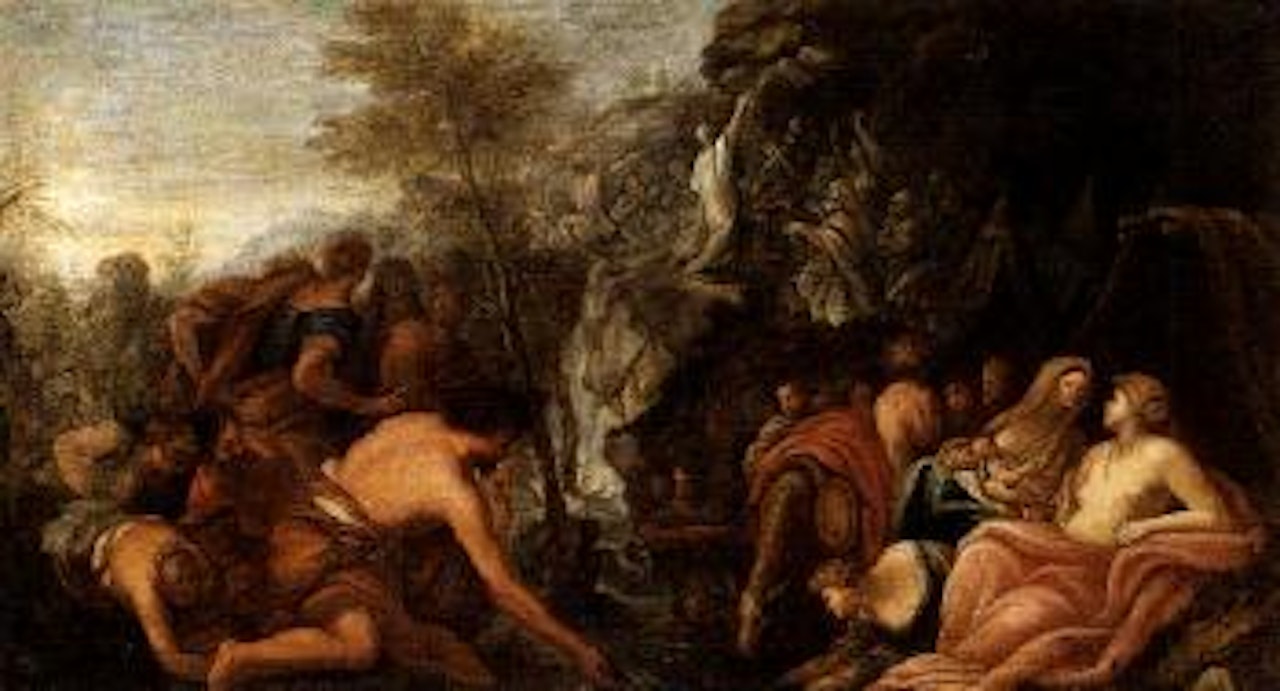 Moses striking water from the rock by Roman School