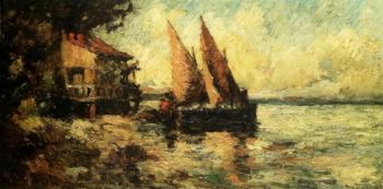 Barques au rivage by Adolphe Monticelli
