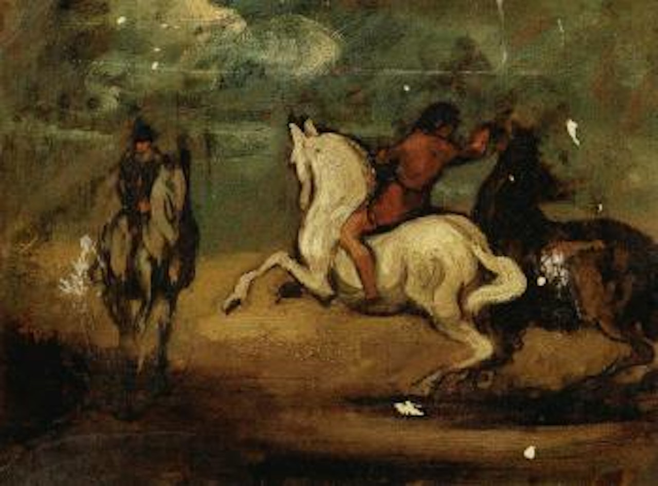 Deux cavaliers avec trois chevaux by Honoré Daumier