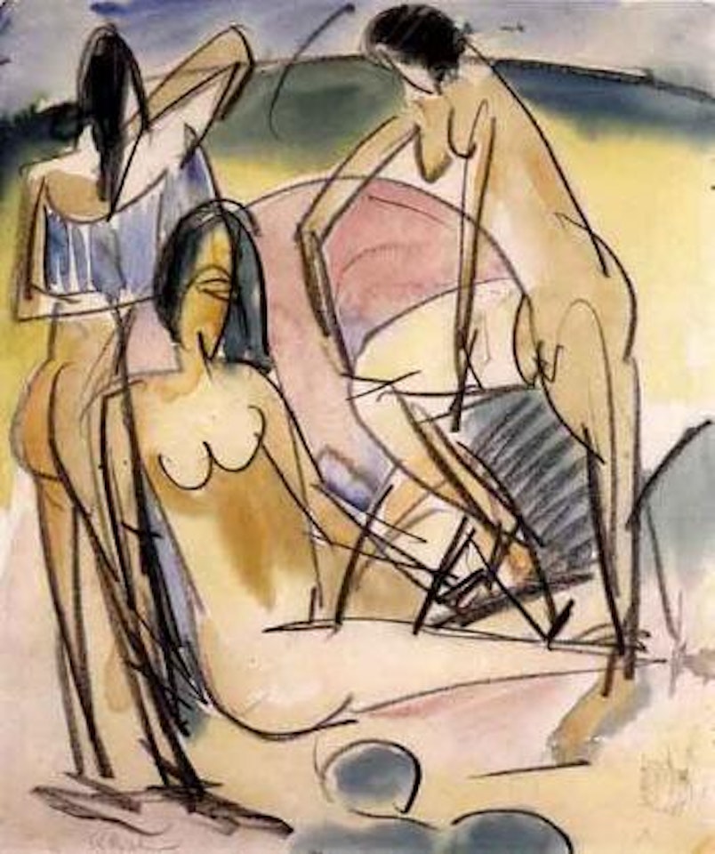 Drei Badende am Strand, Fehmarn by Ernst Ludwig Kirchner