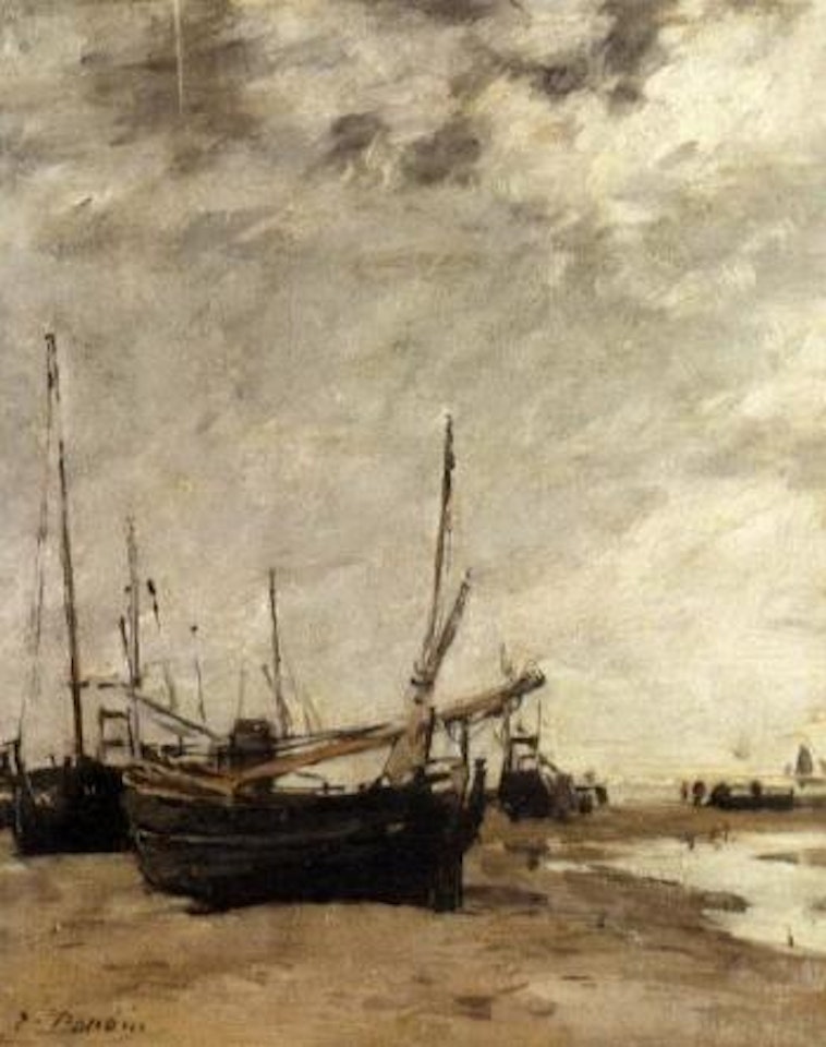 Maree basse, voiliers echoues by Eugène Boudin