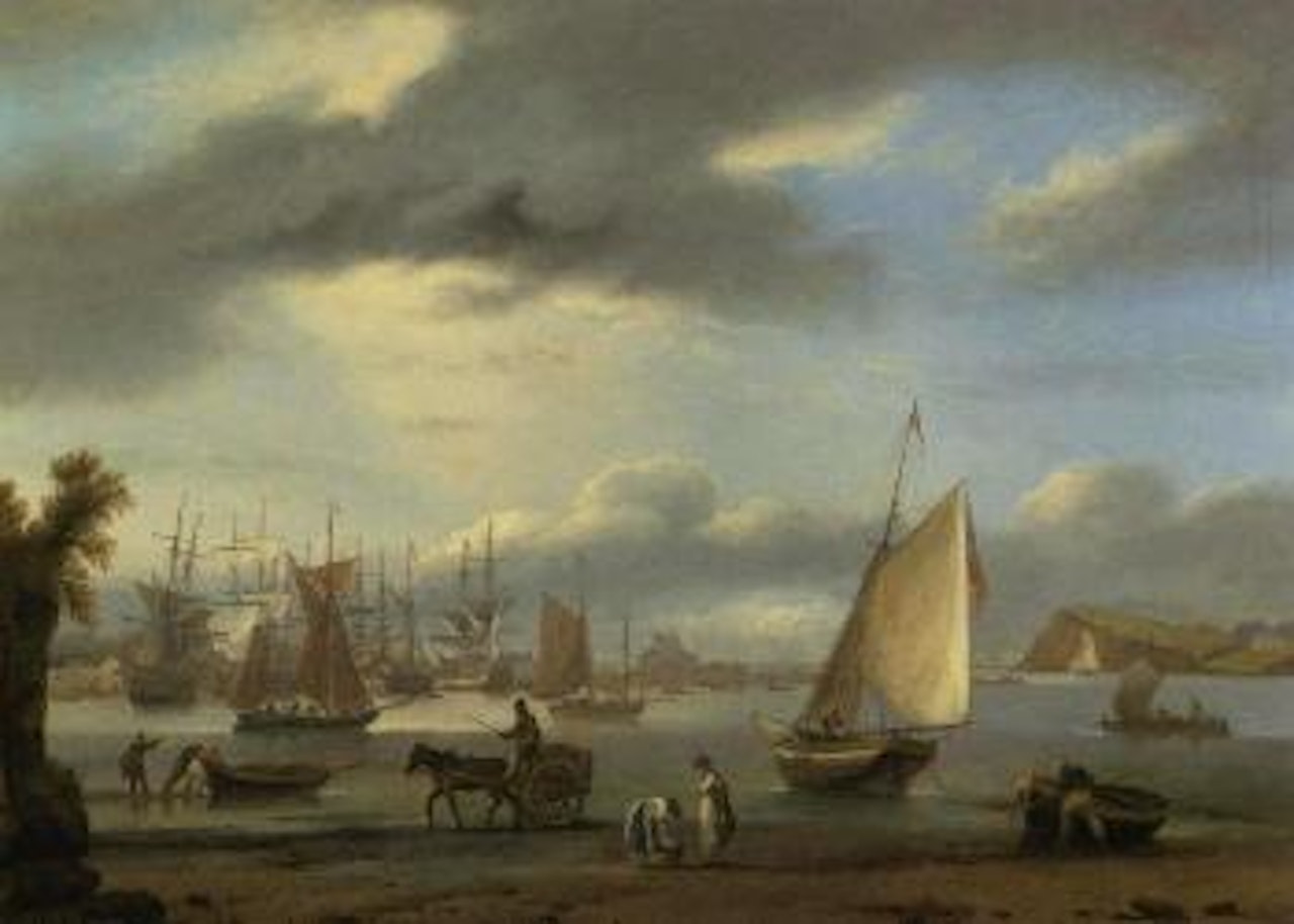 View of Teignmouth Devon with shipping and fisherfolk by Thomas Luny