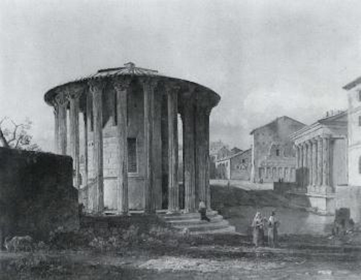 Figures beside the Temple of Vesta by Italian School
