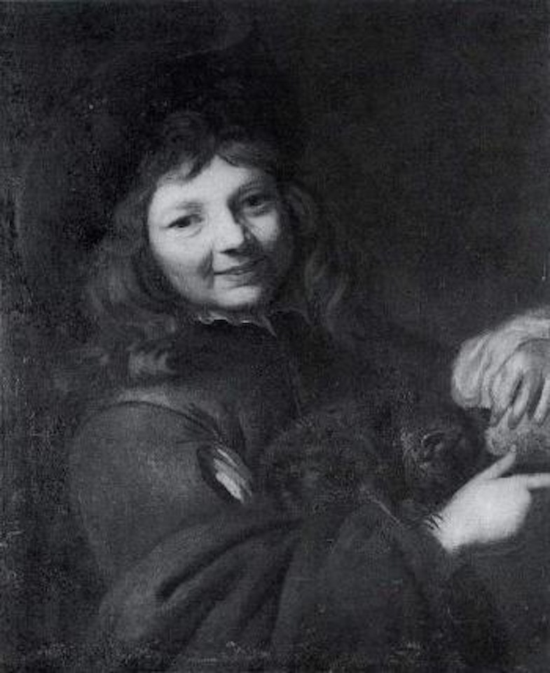 Portrait of a boy, holding a cat by Jacob van Loo