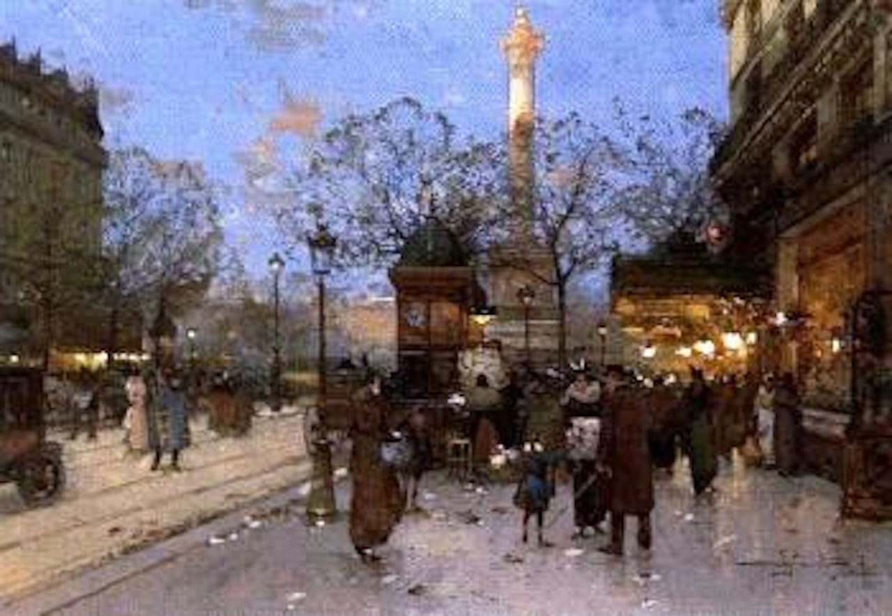 La Place de la Bastille, Paris by Eugene Galien-Laloue