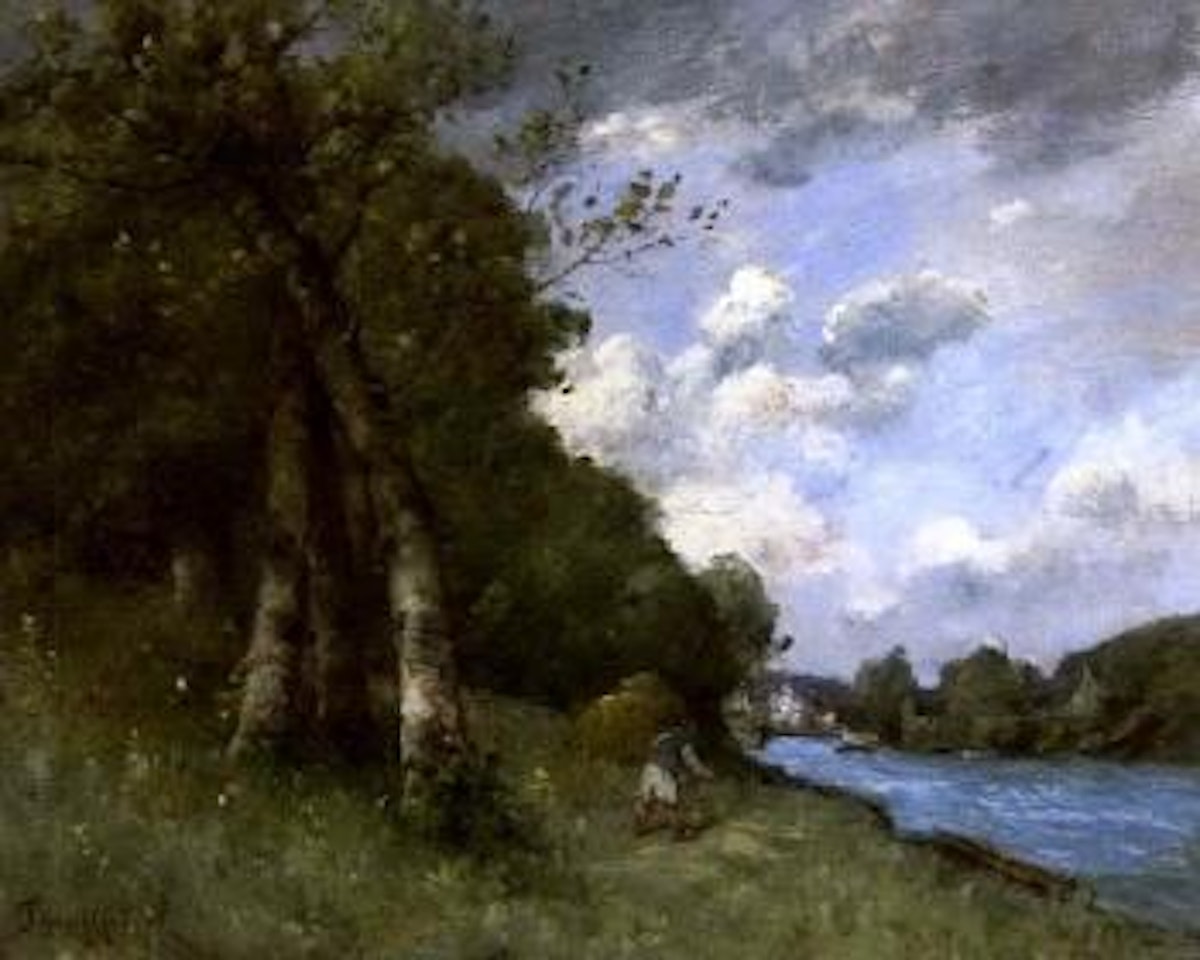 Haymaking in Brittany on the banks of the river Quimper by Paul Désiré Trouillebert