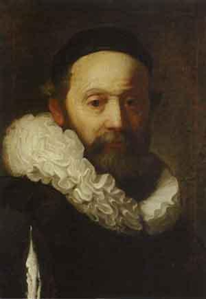 Portrait of rabbi in black cap by Attributed to Rembrandt Harmensz van Rijn
