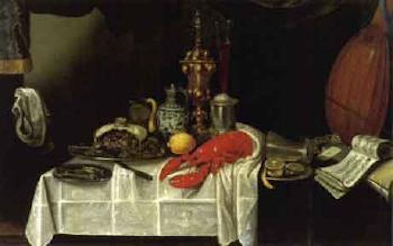 Still life with lobster, pie and tankard by Dutch School