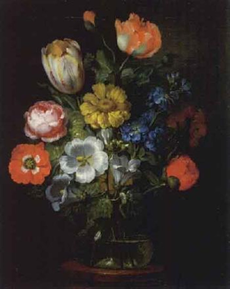 Still life of flowers with sunflower. Still life of flowers with tulips by French School
