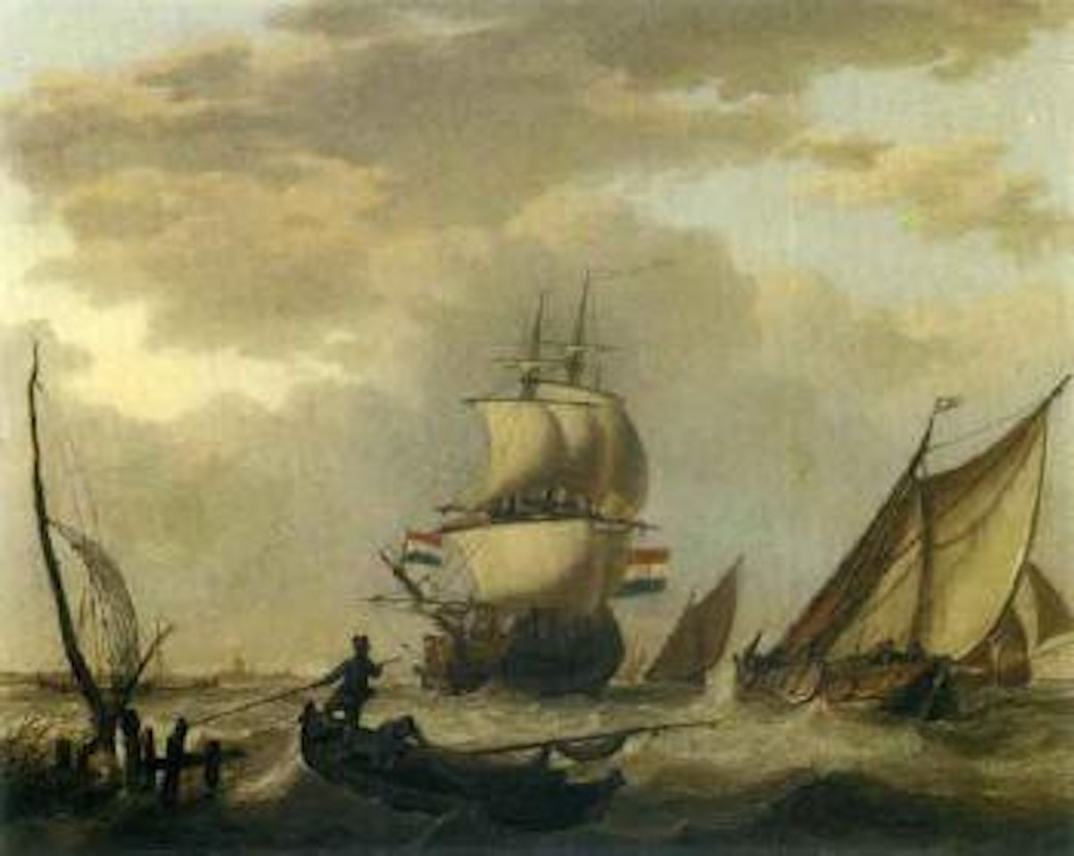 Sailing ships in stormy seas by Abraham Storck