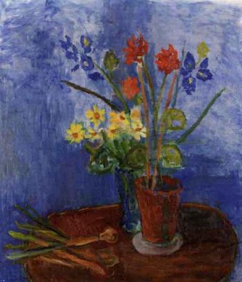 Still life of flowers with blue background by Ivan Ivarson