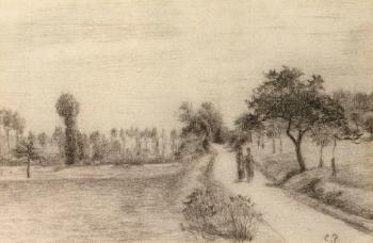 La promenade sur le chemin by Camille Pissarro