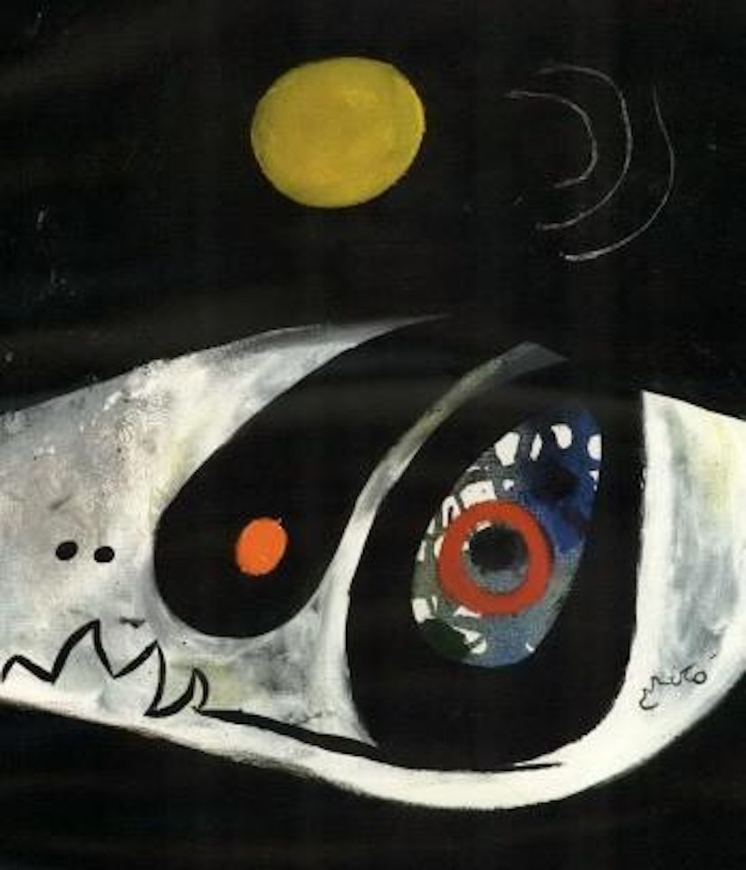 Tete aux trois cheveux devant la lune by Joan Miró