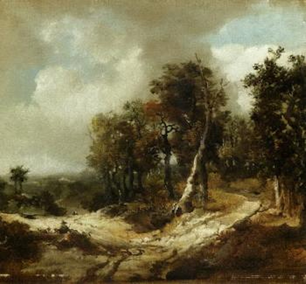 Wooded landscape with traveller seated on path by Thomas Gainsborough